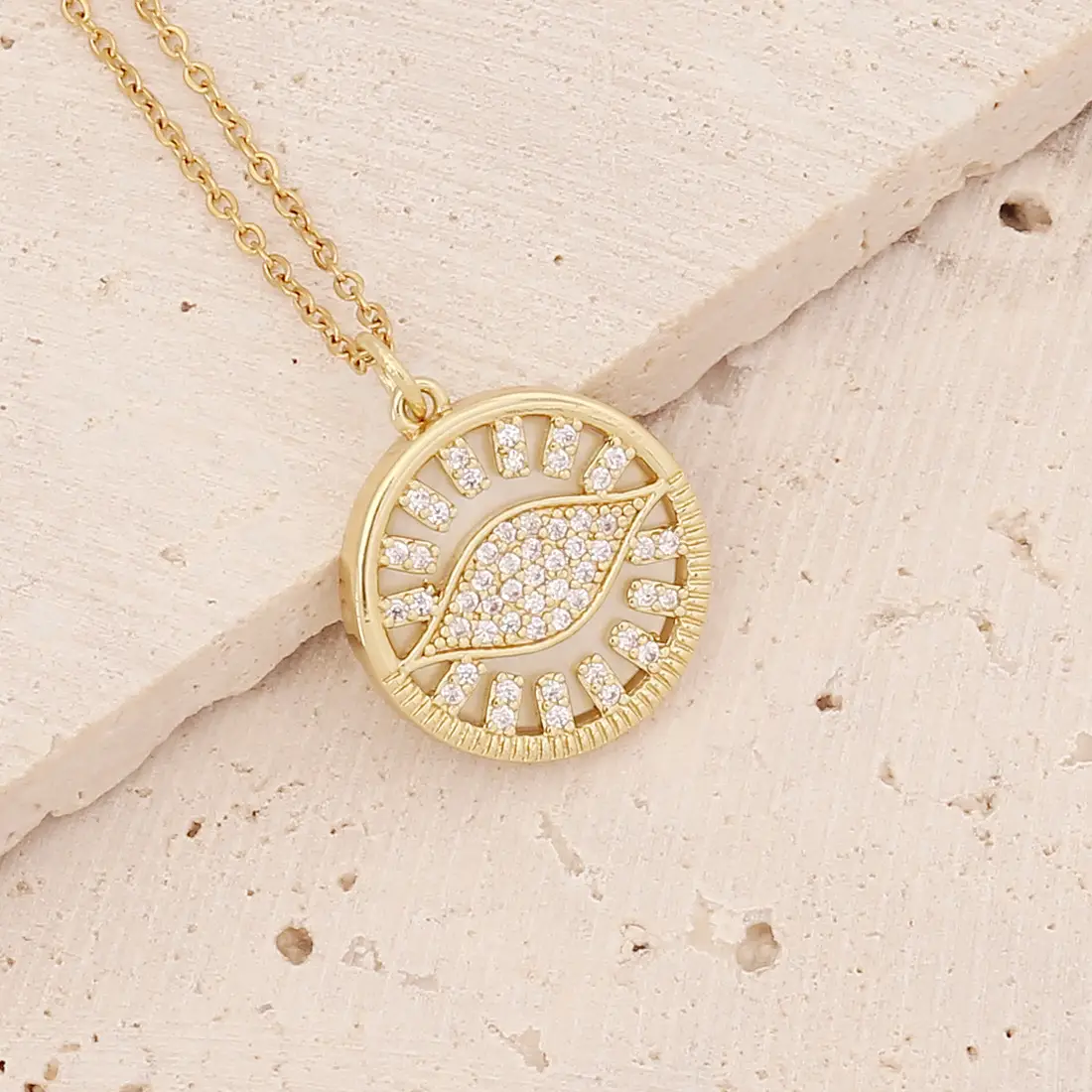 Bronze Micro Set Zircon Necklace Gold Pendant Eye