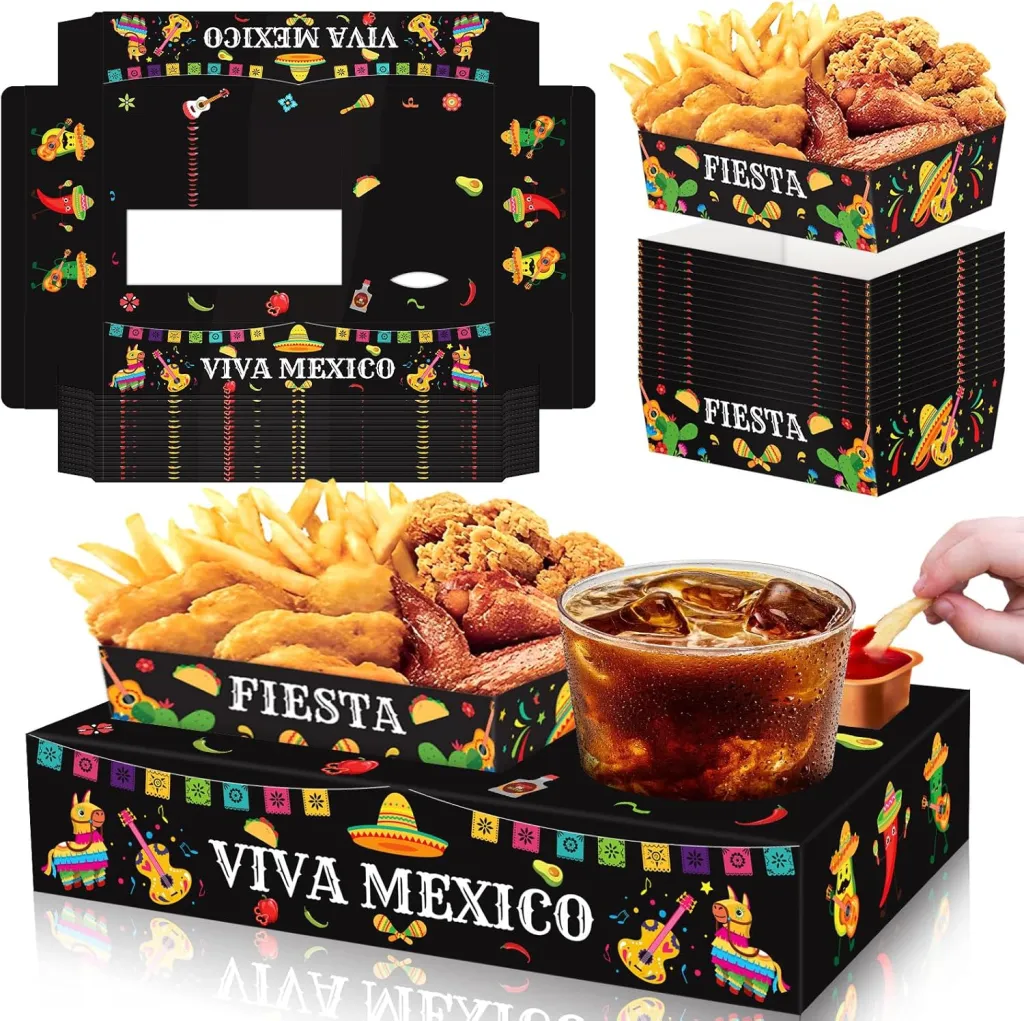 Fiesta Movie Night Snack Trays Candy Popcorn French Fries Snack Trays Mexican Party Plates For Snacks Tray Cinco De Mayo Party Supplies-Clearance -...