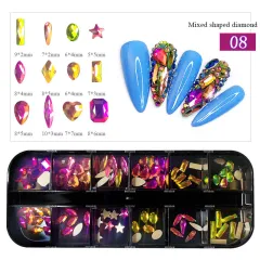 Boxed Flat Bottom Shaped Diamonds Coloured Glass Rhinestone Nail Art - A8 - View 1