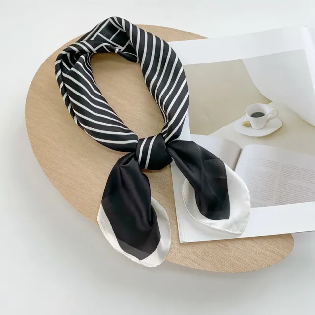 Silk Scarf New Black And White Checkerboard Scarf Women Black Beige Edges - Shop at LoveMi