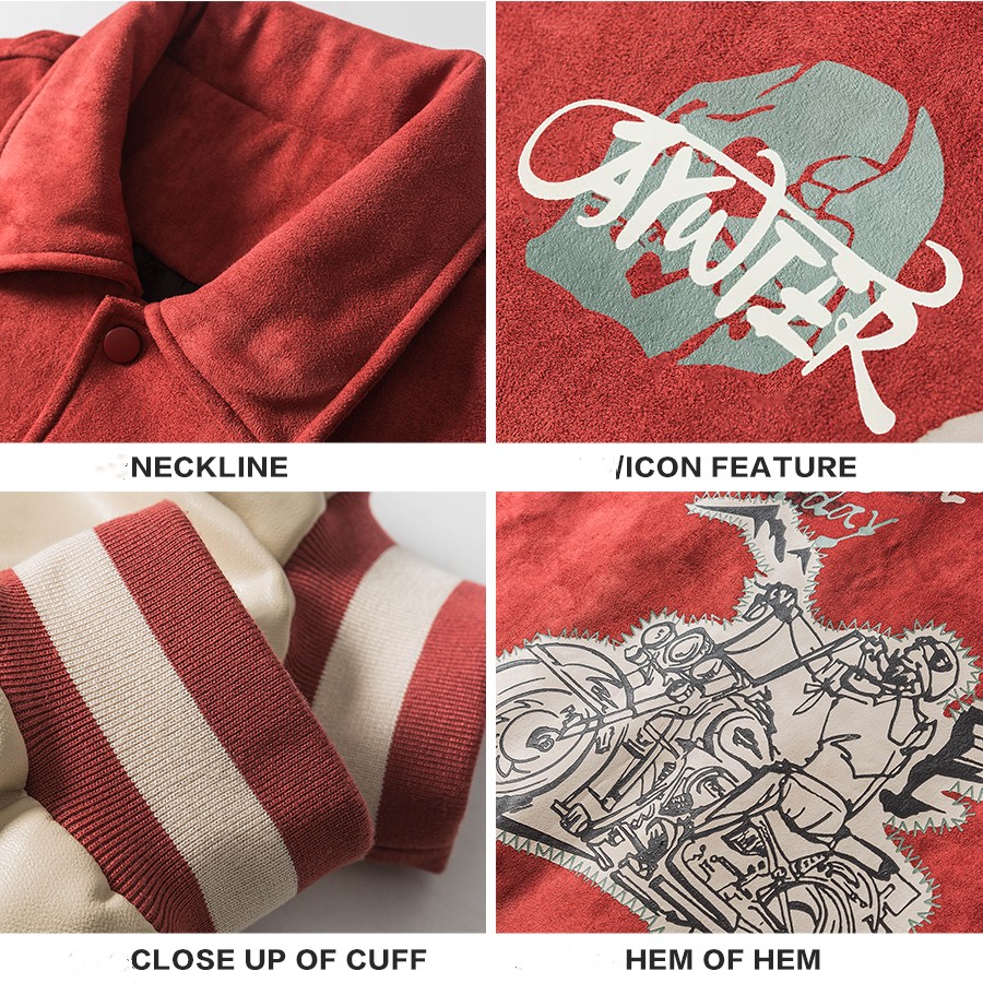 American Spliced Suede Baseball Suit For Cotton-padded Men