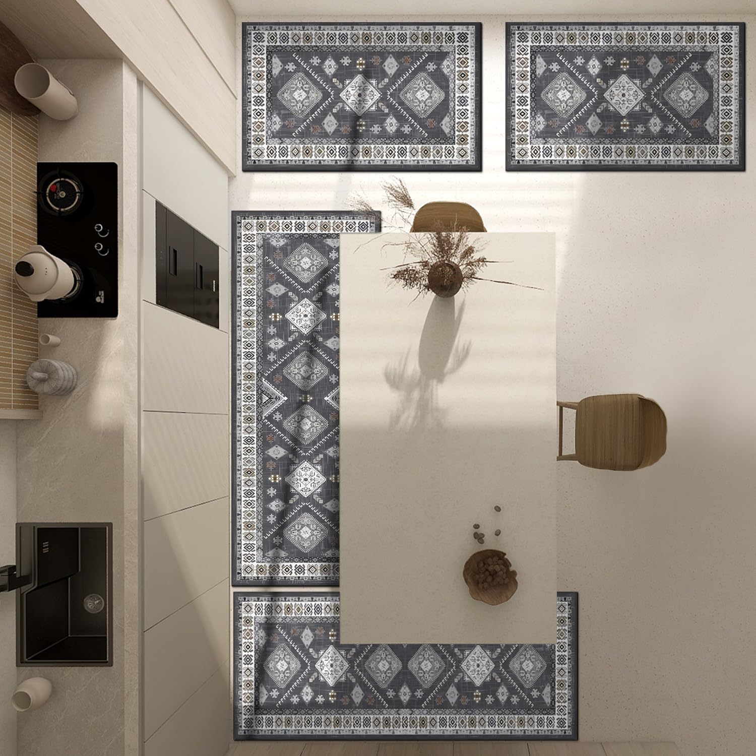 Boho Kitchen Rugs Sets 4 Piece With Runner Floral Kitchen Floor Mat Carpet Farmhouse Kitchen Rugs And Mats Non Skid Washable Runner Rug For Kitchen Floor Sink