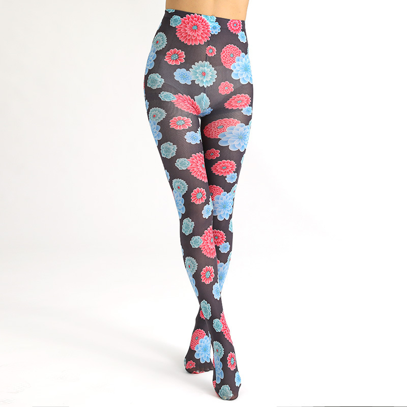 Thin Printed Pantyhose With Versatile Flowers