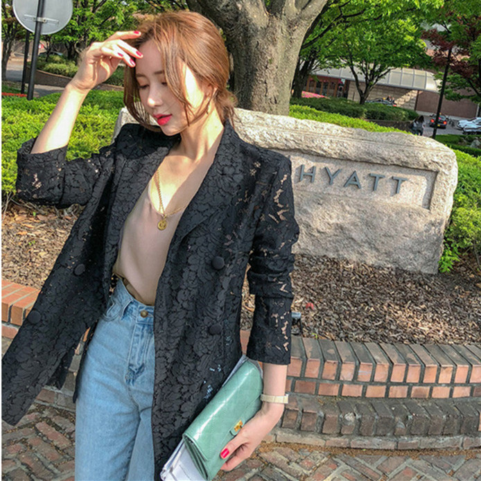 Korean Style Double Breasted Lace Sun Protection Suit Top