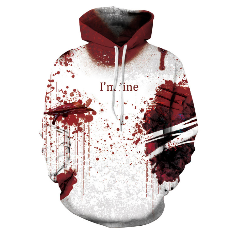 Abstract Print Hooded Pocket Pullover Sweatshirt