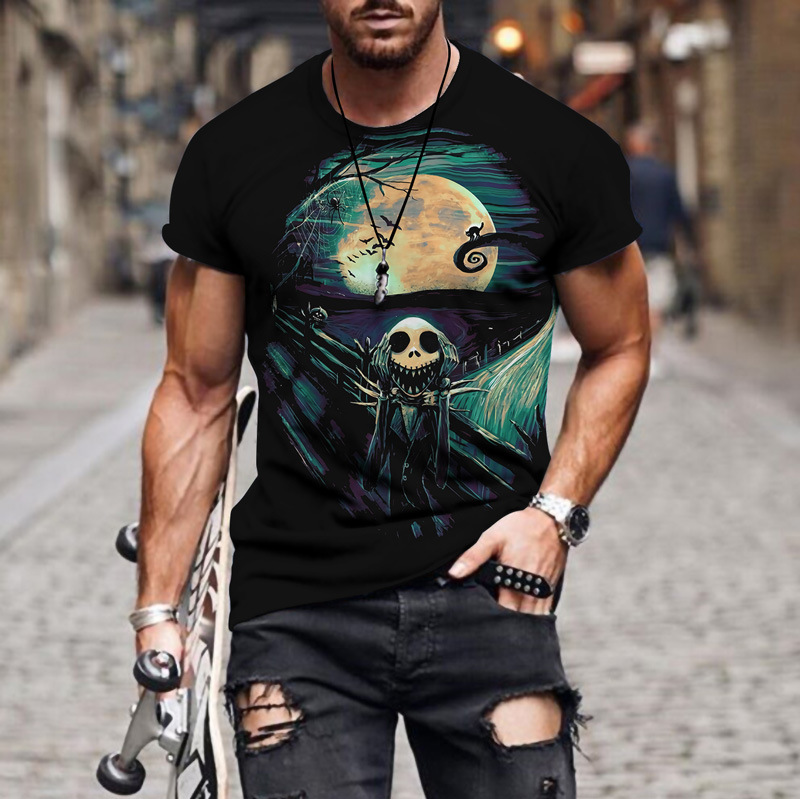 Title 4, Heren T-shirt met 3D schedel digitale print, st...