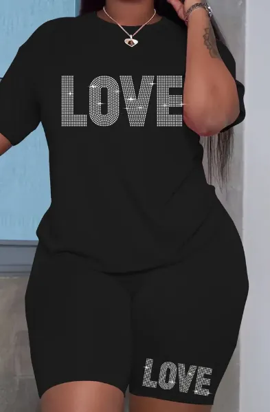Women'S Two Piece Set Featuring A Stylish Printed T Shirt And Casual Shorts Black - Shop at LoveMi