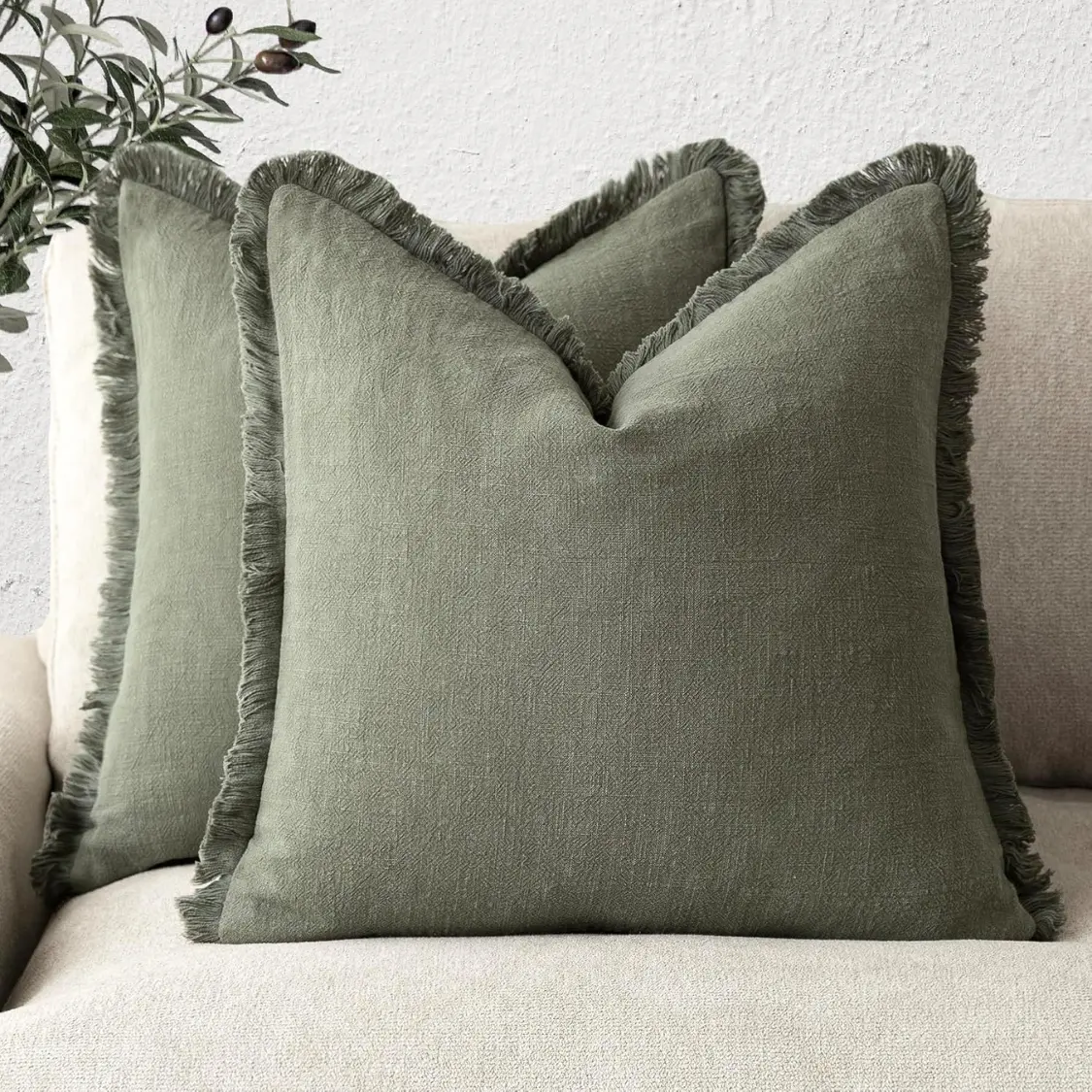 Decorative Linen Fringe Throw Pillow Cover 18x18