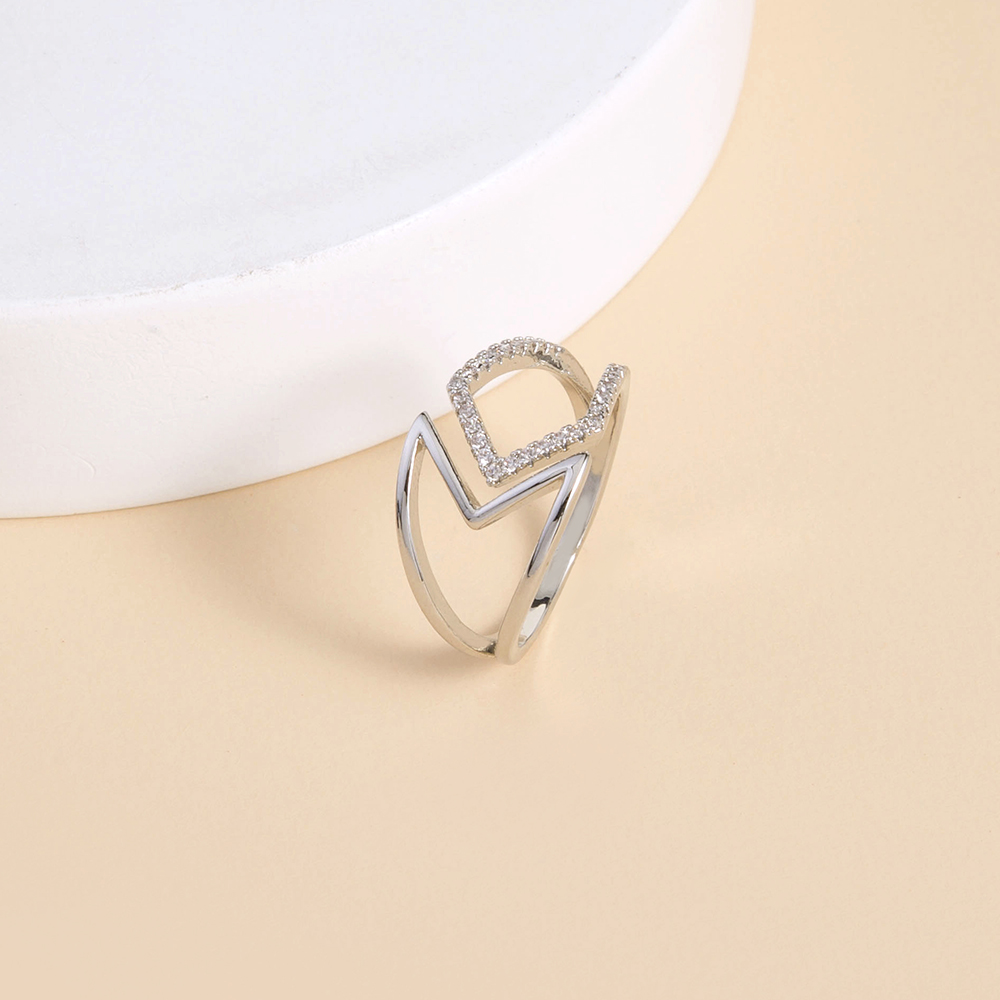 European and American cross-border fashion light luxury jewelry Micro diamond creative geometric hollow copper ring ring bracelet female