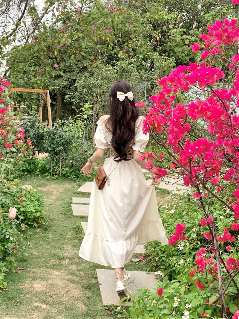 French Off Shoulder Strap Dress For Women