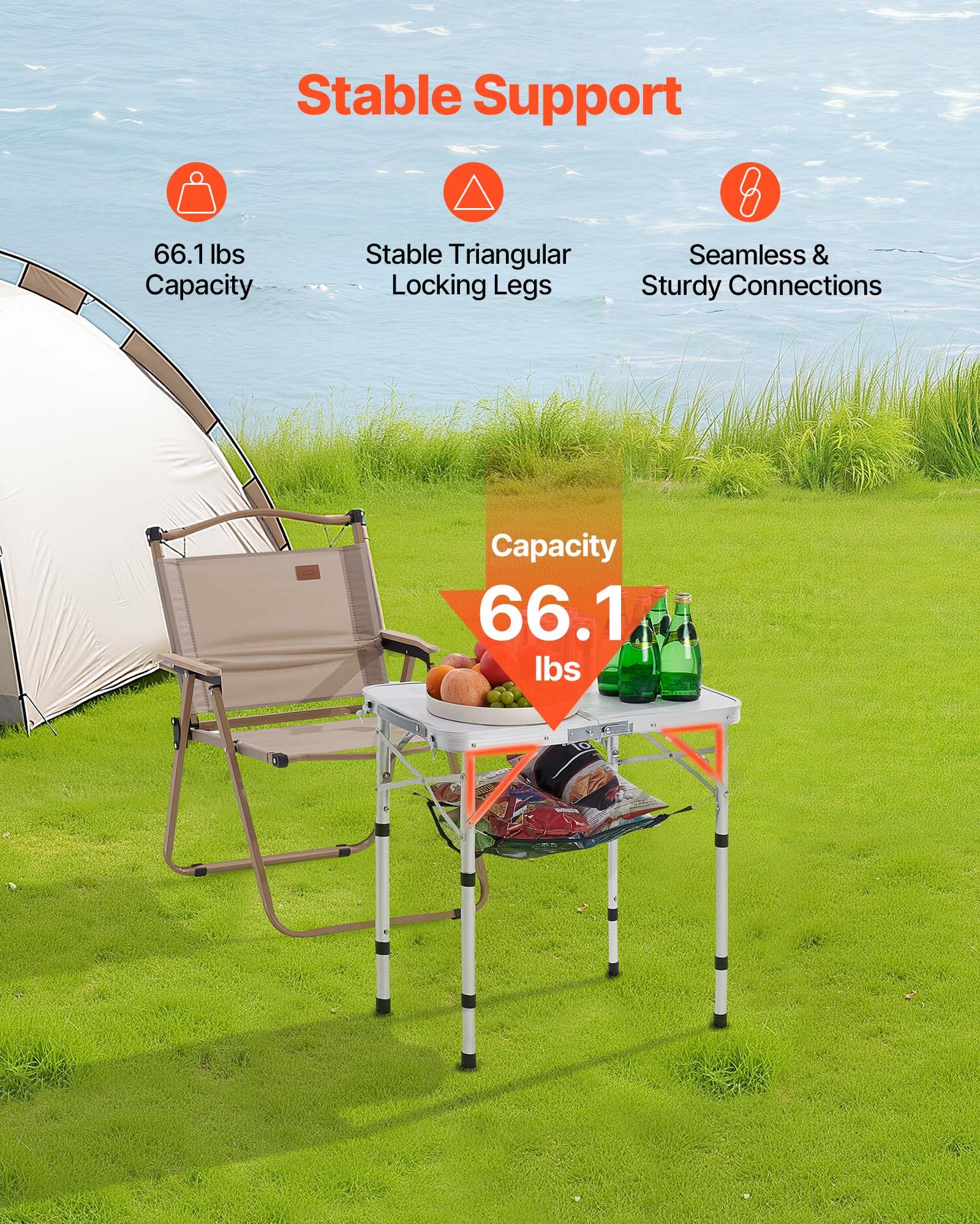 2ft Folding Portable Camping Table Aluminum Outdoor Table Adjustable Height — foto 3