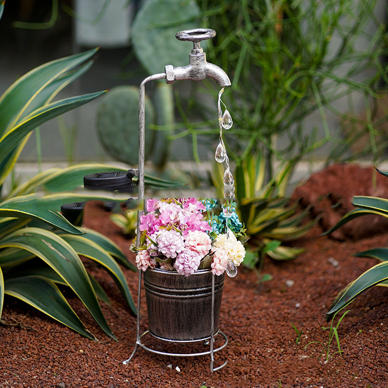 Amazon Solar Iron Water Drop Water Outdoor Landscape Lamp Garden New Faucet Iron Decorative Lamp