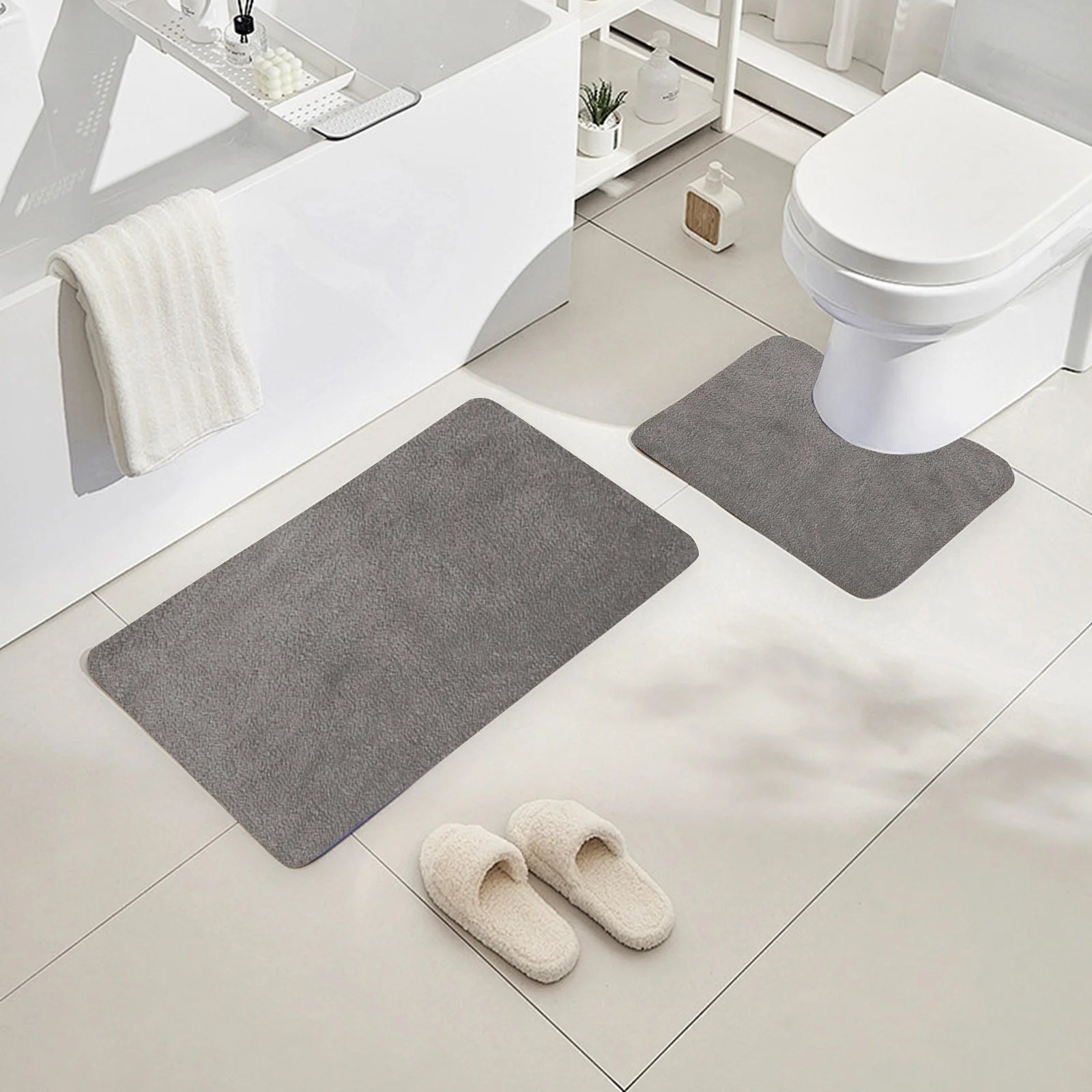Two-piece Solid Color Bathroom Mat Set With Non-slip Backing - Ultra-absorbent Surface For Bathroom And Powder Room - Comfortable, Machine-washable Mat 5
