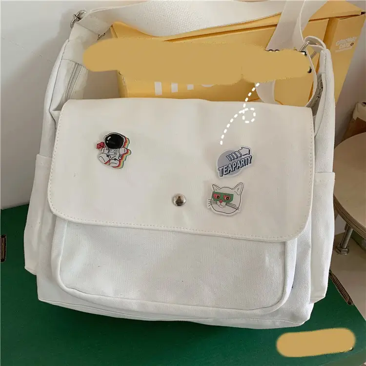 Men And Women Solid Color Street Large Capacity Cross-body Messenger Bag Canvas Bag For Men And Women