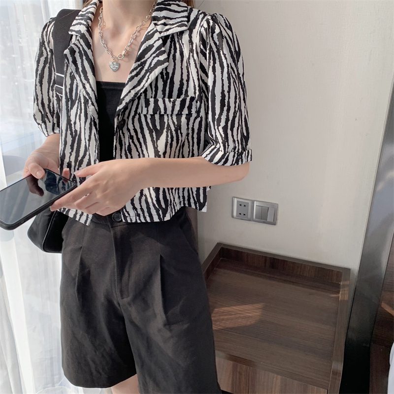 Trendy Sweet And Spicy Niche Suit Leopard Print V-neck Short Shirt