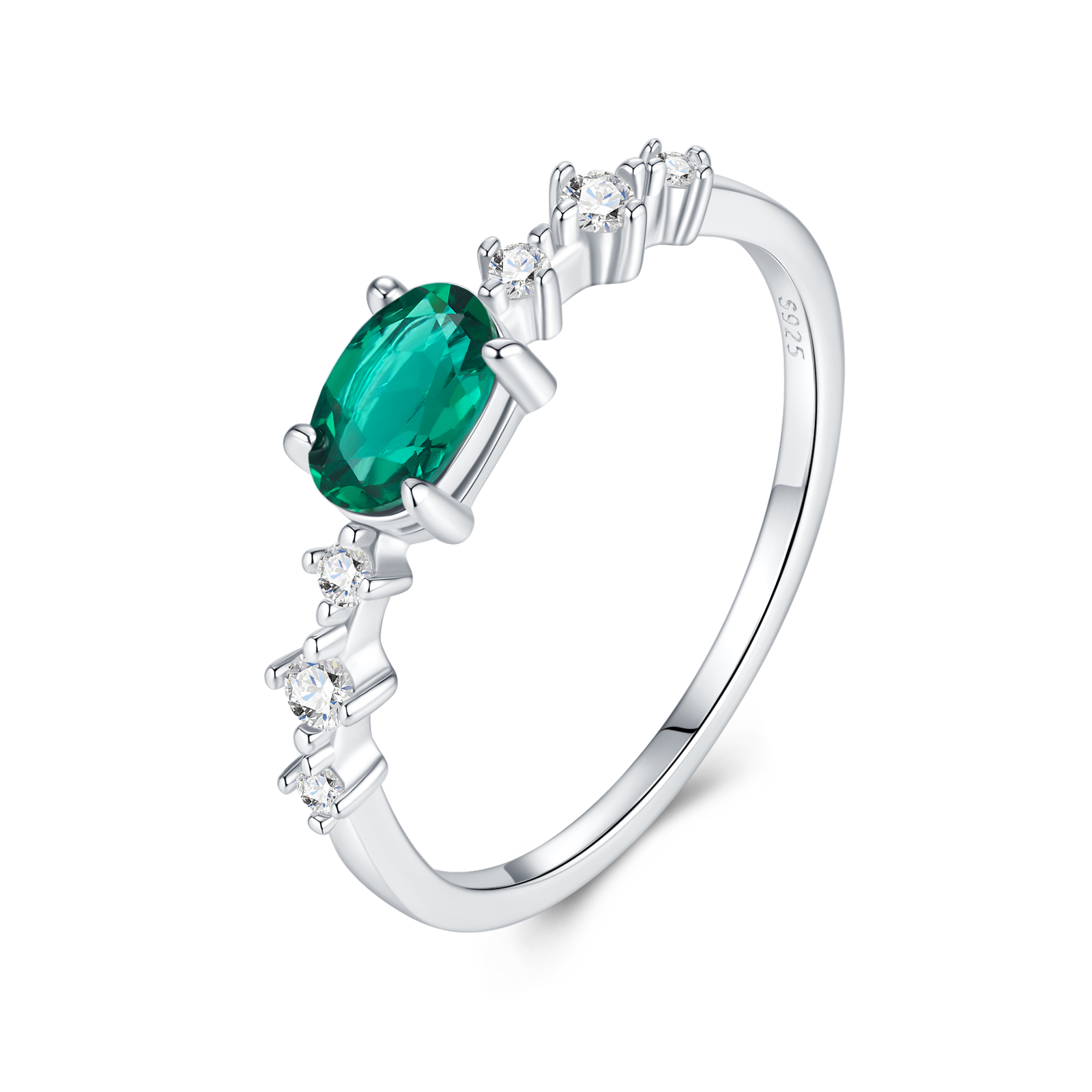 Octagon Emerald Sterling Silver Promise Ring