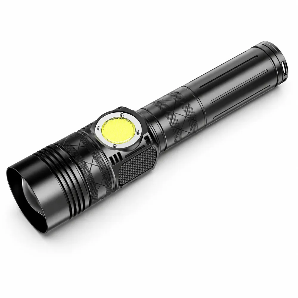 Rechargeable White Laser Zoomable Battery Display LED Flashlight W5255A Black 2000LM For Camping Outdoor Emergency