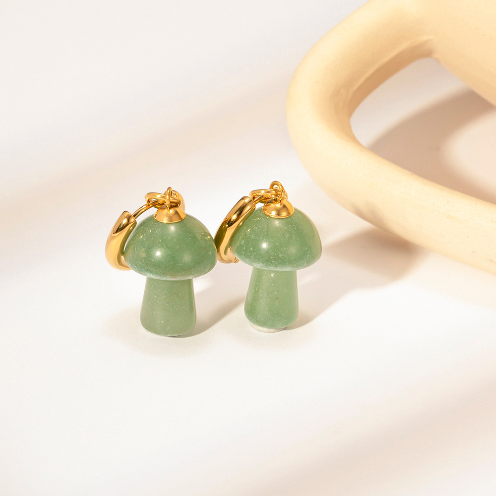 French Vintage Natural Stone Mushroom Earrings