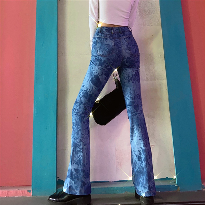 Women's Tie Dyed Bootcut Jeans High Waist Slim Skinny Fit