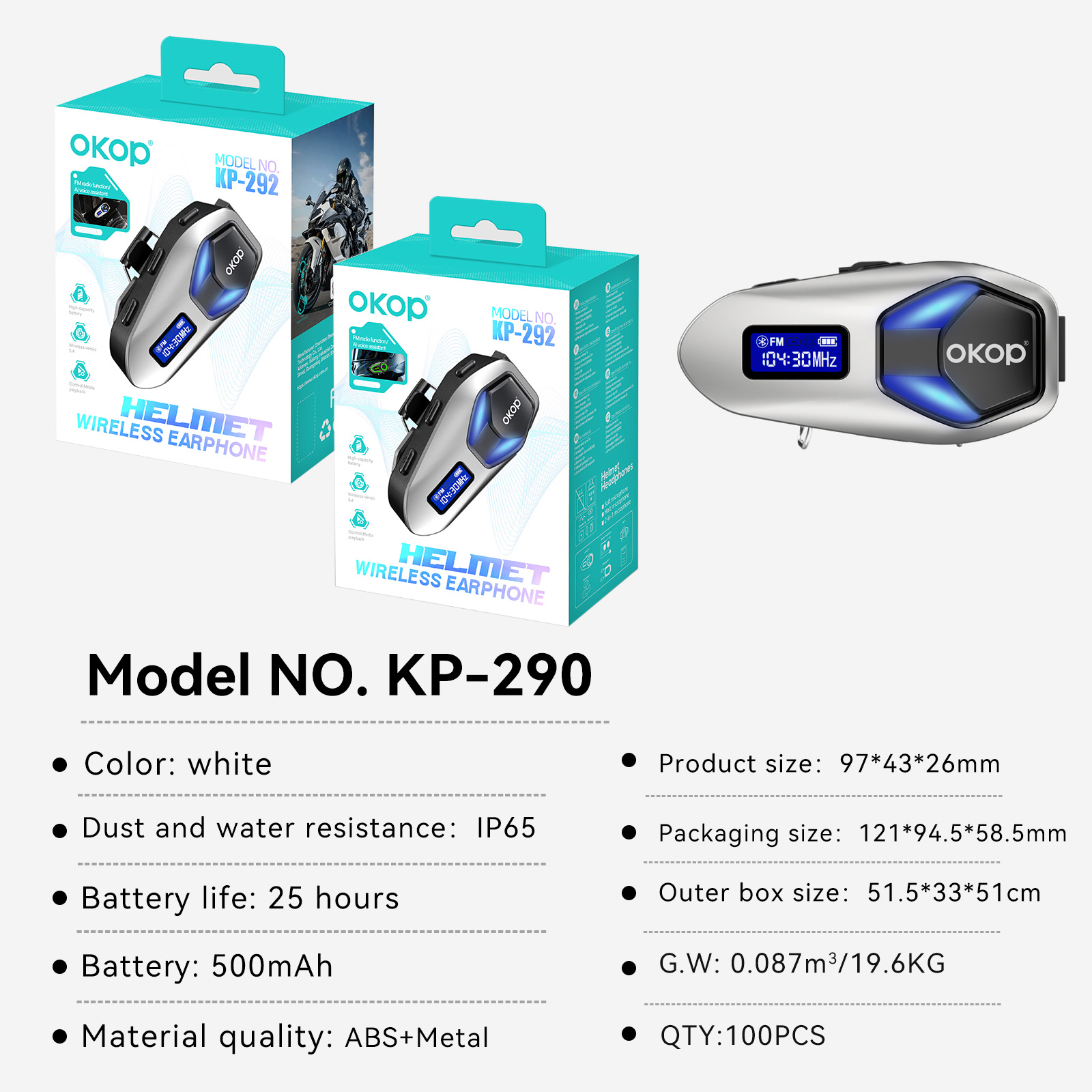 KP-292 Best-selling Premium Zinc Alloy Motorcycle Helmet Bluetooth Headset Waterproof Long Battery Life Music Playback In Stock 7