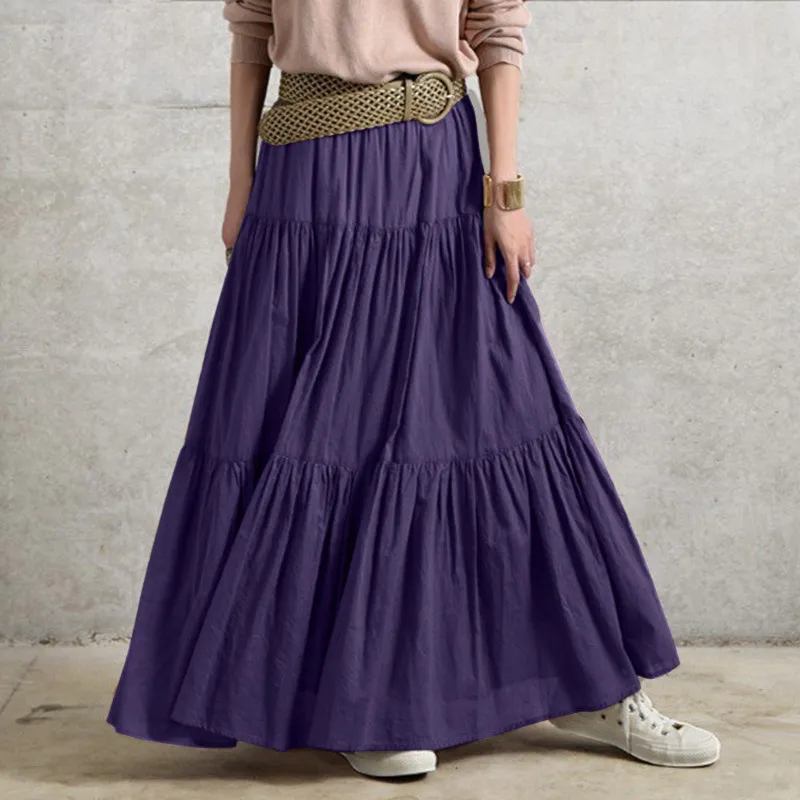 New Ladies Ruffle Casual Pleated Vintage Skirt - Purple