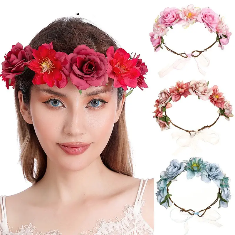 Artificial Fabric Colorful Rose Flower Garland Hair