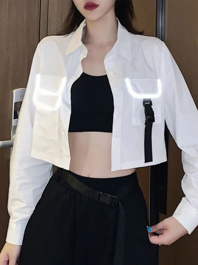 Women's Reflective Design Short Autumn And Winter Suits White - Shop at LoveMi