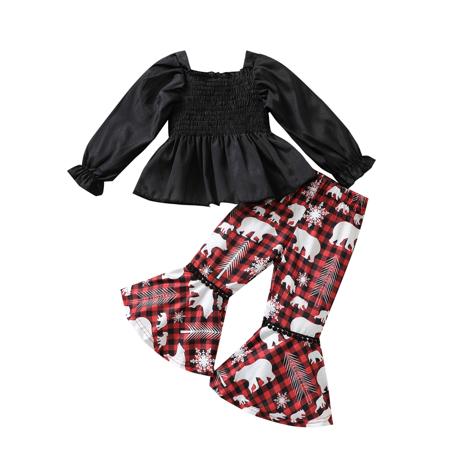 Christmas New Style Square Neck Skirt Flared Long Sleeve Shirt Suit