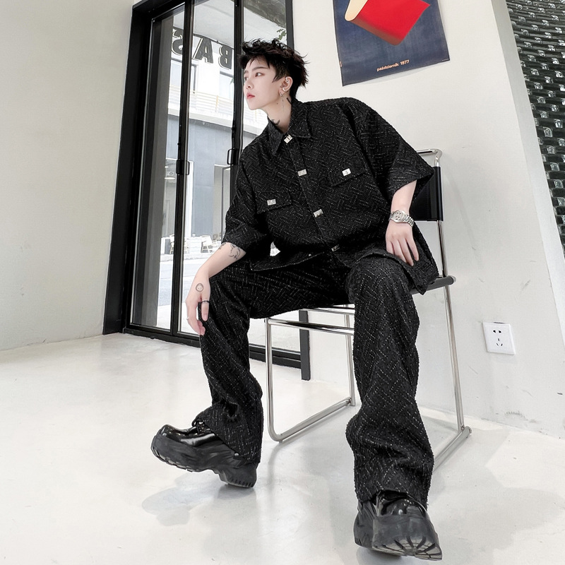 Silhouette Solid Color Denim Suit High Street Retro Men's