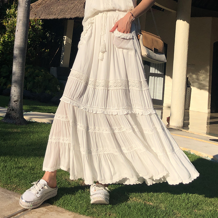 Jenny You Summer New Lace Stitching Big Skirt