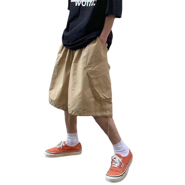 Large Pocket Cargo Shorts Men's Summer Hong Kong Style Retro Straight