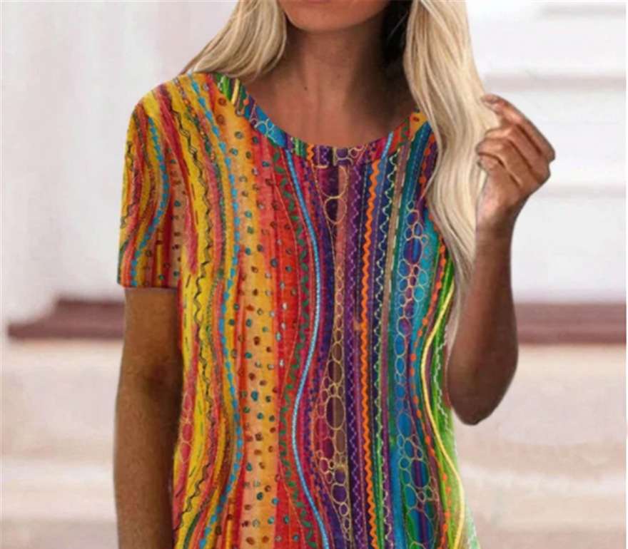 Round Neck Ethnic Vintage Women's Print Short Sleeve T-Shirt