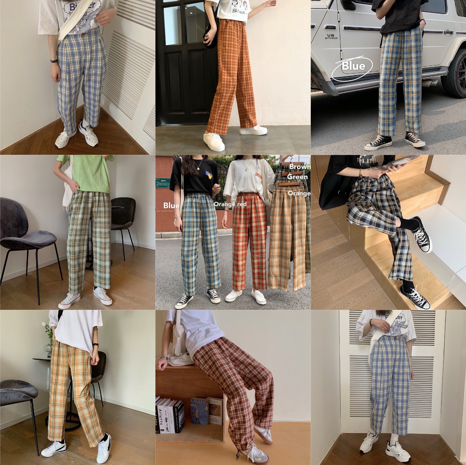 Title 10, High waist plaid casual pants