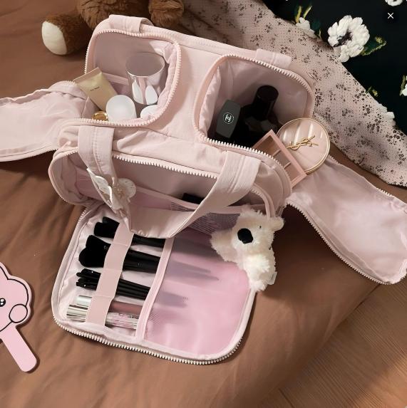 Women's Large-Capacity, Lightweight, Soft-Touch Marshmallow-Style Stand-Up Travel Cosmetic & Toiletry Bag With 4 Compartments And Zipper Closure thumbnail 15