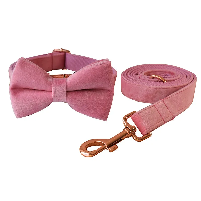 Velvet Dog Collar Double Layer Microfiber - Bow Set