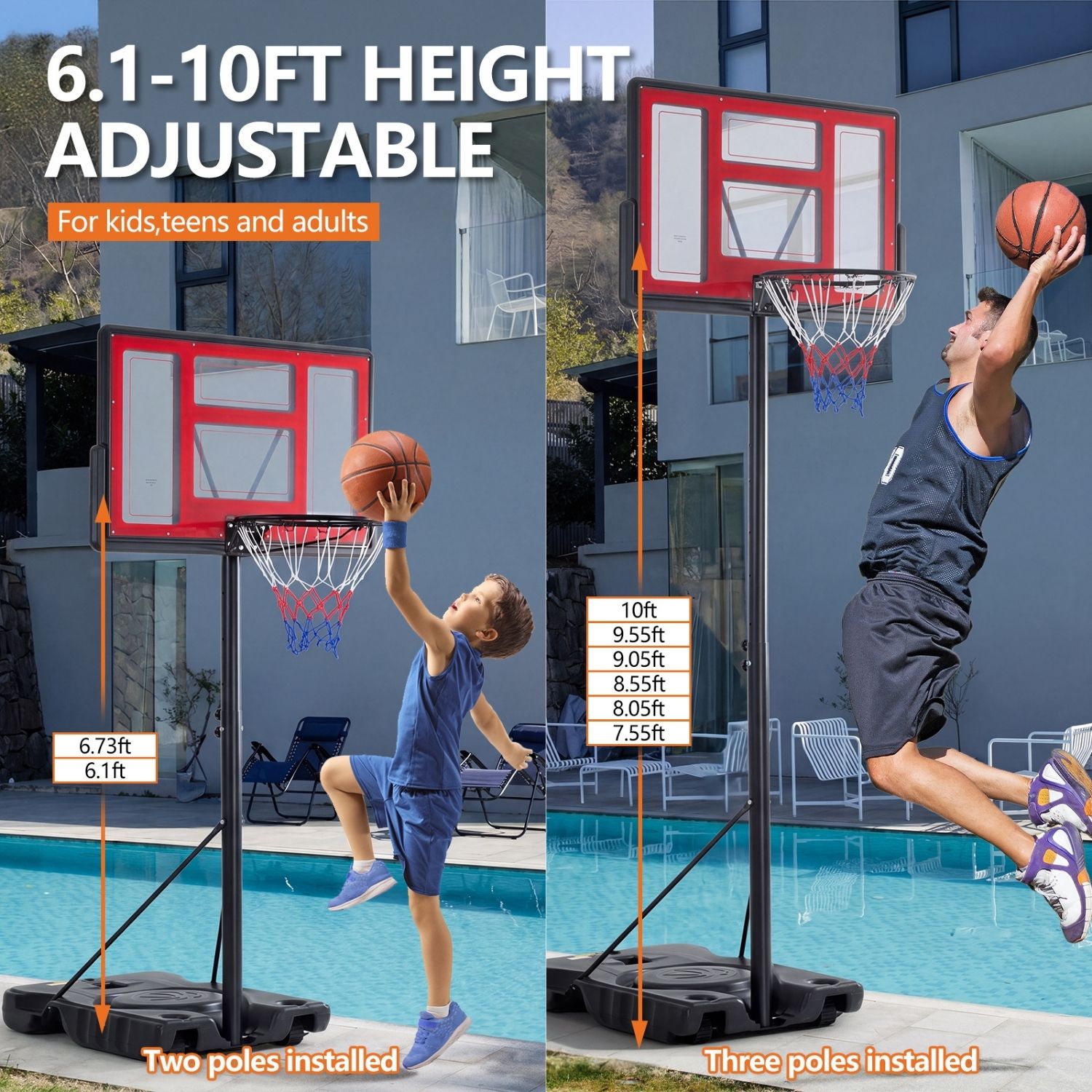 Adjustable Portable Basketball Hoop For Kids Youth Adults, Indoor Outdoor Training Practice With Sturdy Stand