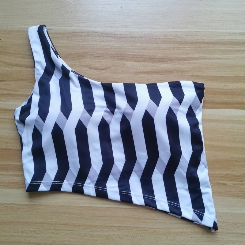 Oblique Shoulder Fashion Printed Yoga Vest Black And White Phantom - Shop at LoveMi