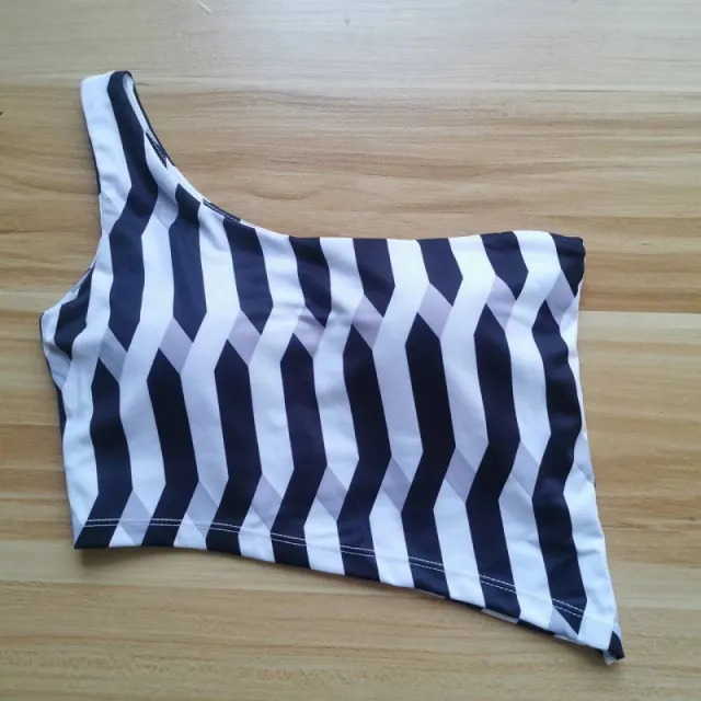 Oblique Shoulder Fashion Printed Yoga Vest Black And White Phantom - Shop at LoveMi