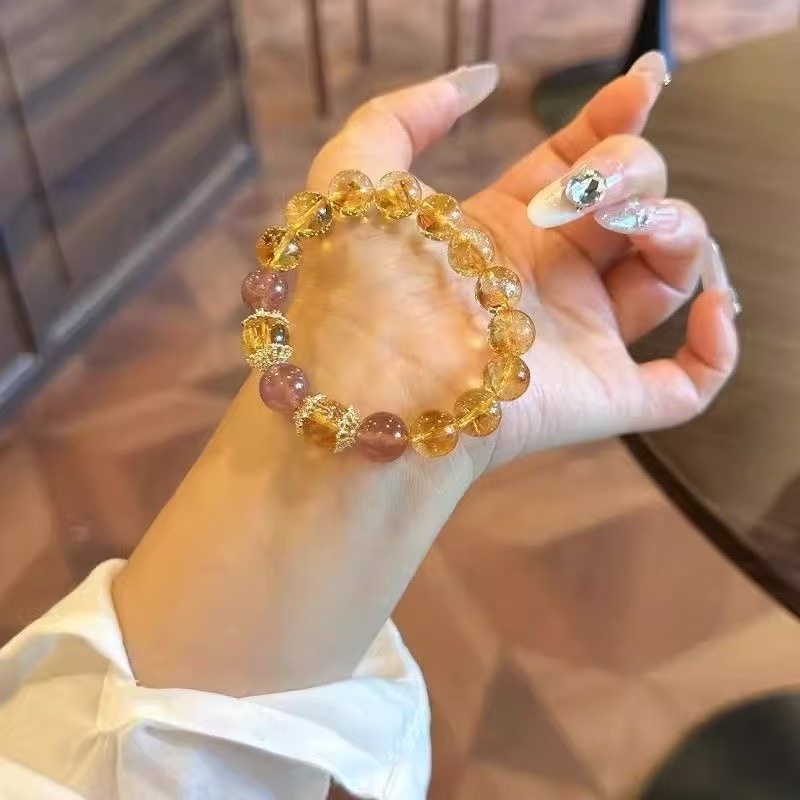 Brățară naturală din cuarț rutilat de aur Super Seven Green Phantom Amethyst MultiStone Beaded Chain Wealth Energy Jewelry pentru femei