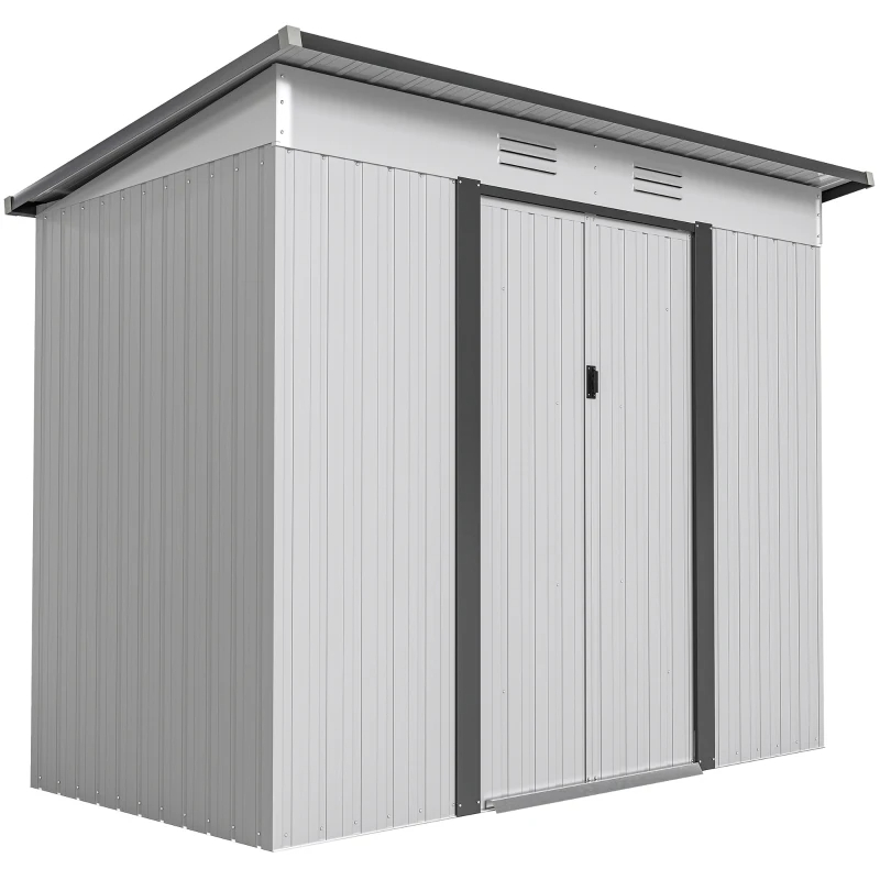 Metal Garden Shed, Backyard Tool Storage Shed With Dual Locking Doors, 2 Air Vents And Steel Frame, White