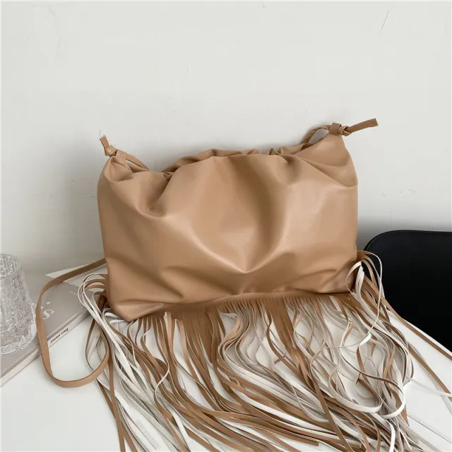 Women's Large Capacity Tassel Shoulder Crossbody Bag Khaki - Shop at LoveMi