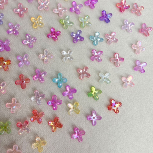 Luminous Glow-in-the-Dark 4-Petal Acrylic Flower Beads, Two-Tone Fine Glitter Center-Hole Charms For DIY Hanfu Hairpin Flower Bases.