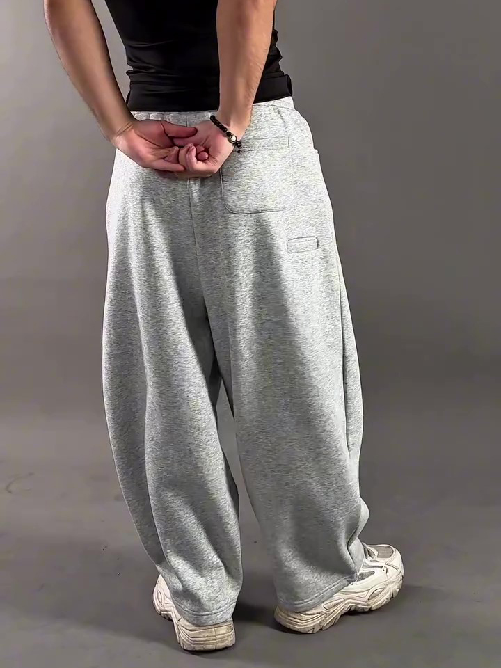 Light Grey Heavyweight Cotton Blend 3D Wide-Leg Sweatpants