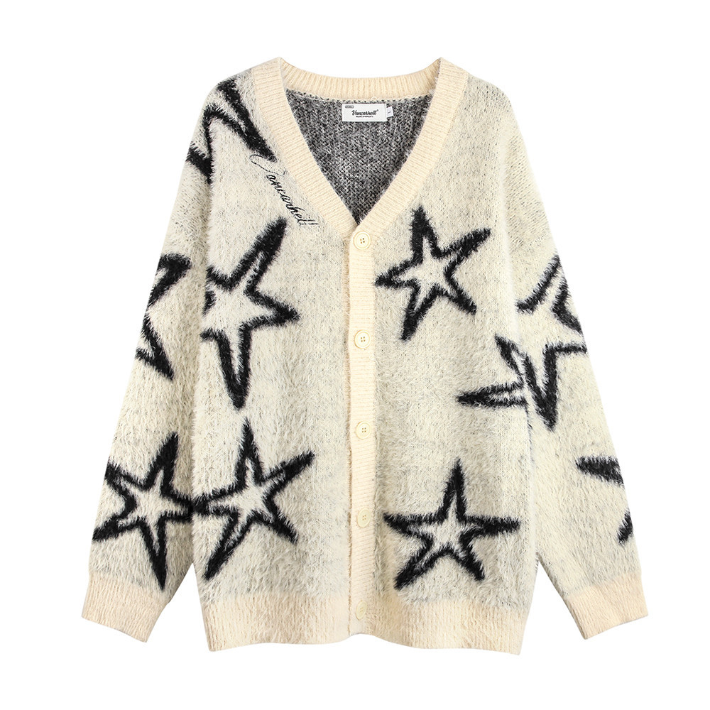 Title 5, Five-pointed Star Full Print V-neck Knitted Car...