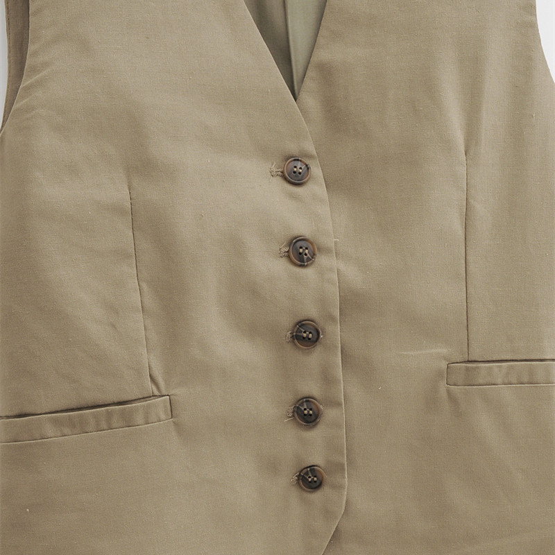 Linen Cotton Blend Slim Fit Short Suit Vest For Women