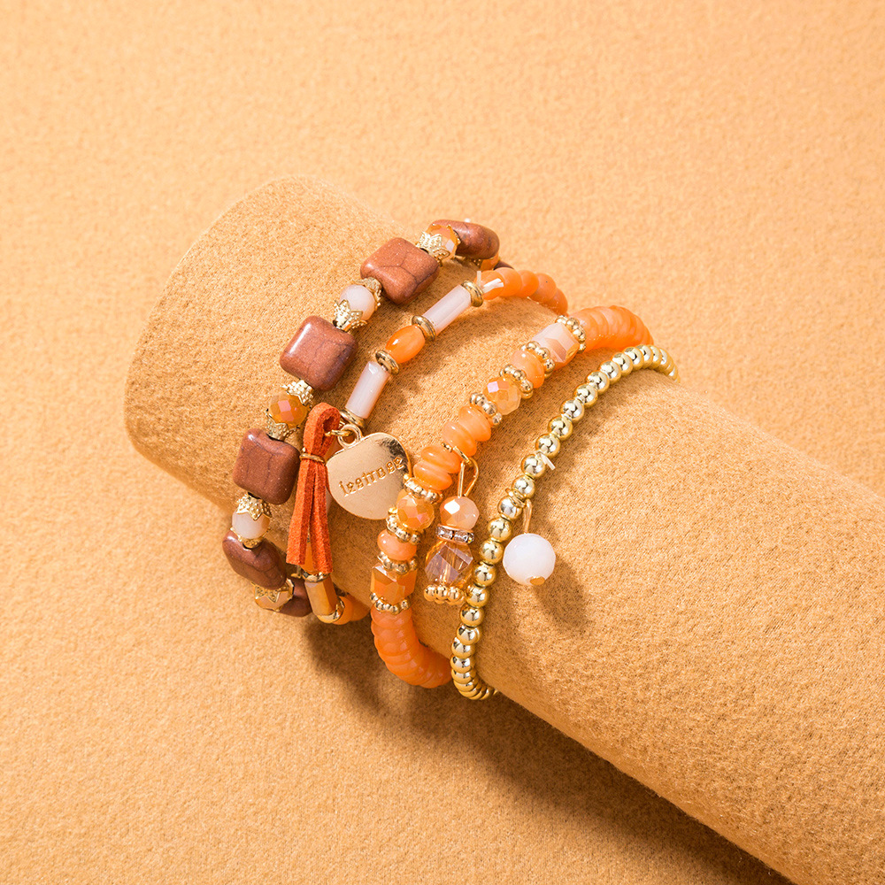 Love With Pendant, Multiple Beaded Bracelets, Ethnic Style Jewelry