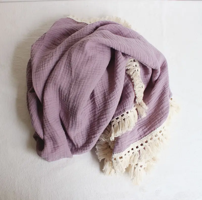 Cotton Double Gauze Bath Towel Baby Tassel Blanket Newborn Quilt Swaddle Wrap Towel