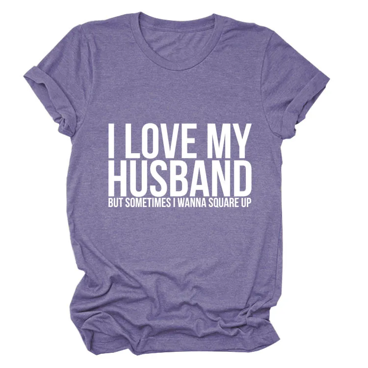 Letters Fashion Round Neck Short Sleeve Women's T-shirt - Purple White Font