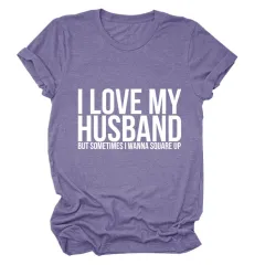 Letters Fashion Round Neck Short Sleeve Women's T-shirt - Purple White Font - View 1