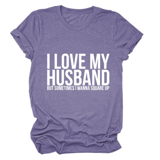 Letters Fashion Round Neck Short Sleeve Women's T shirt Purple White Font - Shop at LoveMi